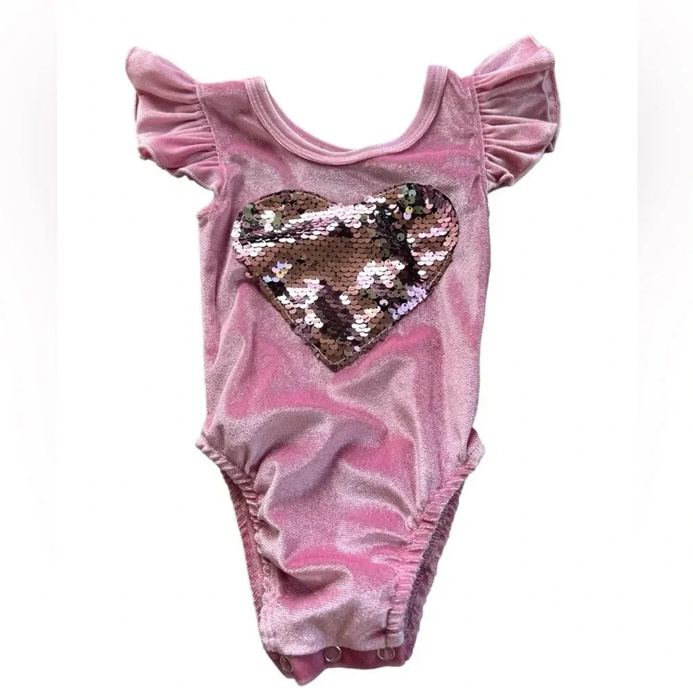 NWOT Sequin Heart‎ Pink Velvet Onesie